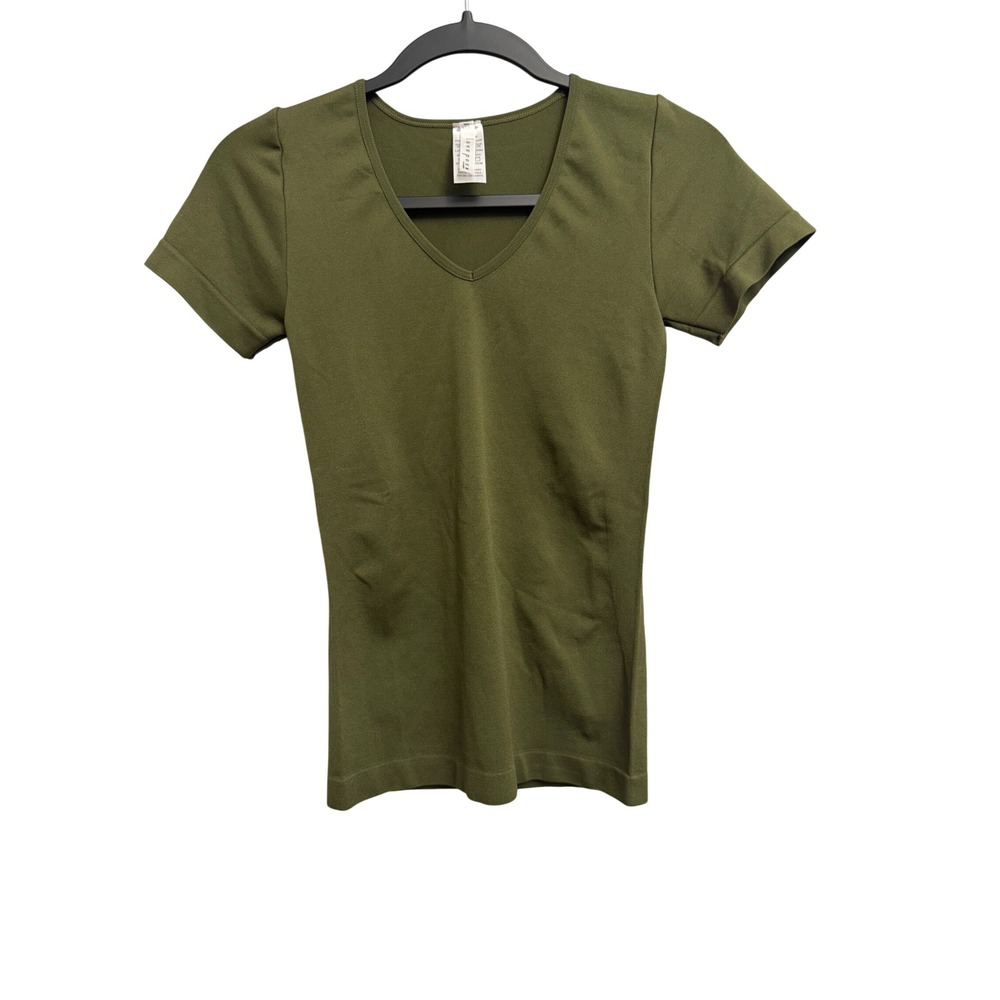 Love Poem Los Angeles Olive Green V-Neck Short Sleeve Top S/M VN100 Shirt Y2K